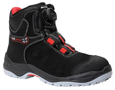 ELTEN Sicherheitsschuhe TILL BOA Mid ESD S3, Herren, Leder, Stahlkappe, leicht, robust, Schwarz/Rot, im Sale